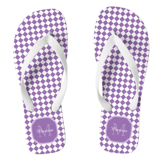 Chanclas Nombre Monogramado de Cuadros Morado Claro de Moda (Plantilla)