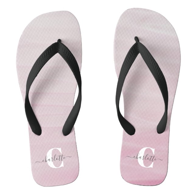 Chanclas Nombre monogramado del Personalizado de color rosa (Plantilla)