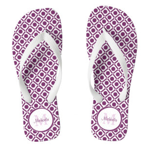 Chanclas Nombre Monogramado Geométrico Morado y Blanco Mode