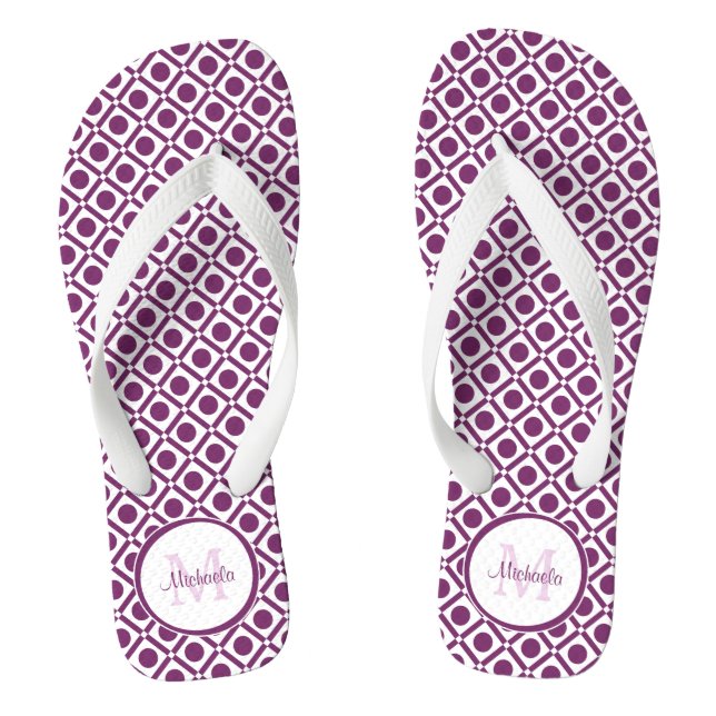 Chanclas Nombre Monogramado Geométrico Morado y Blanco Mode (Plantilla)