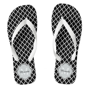 Chanclas Nombre monogramado moderno en blanco y negro
