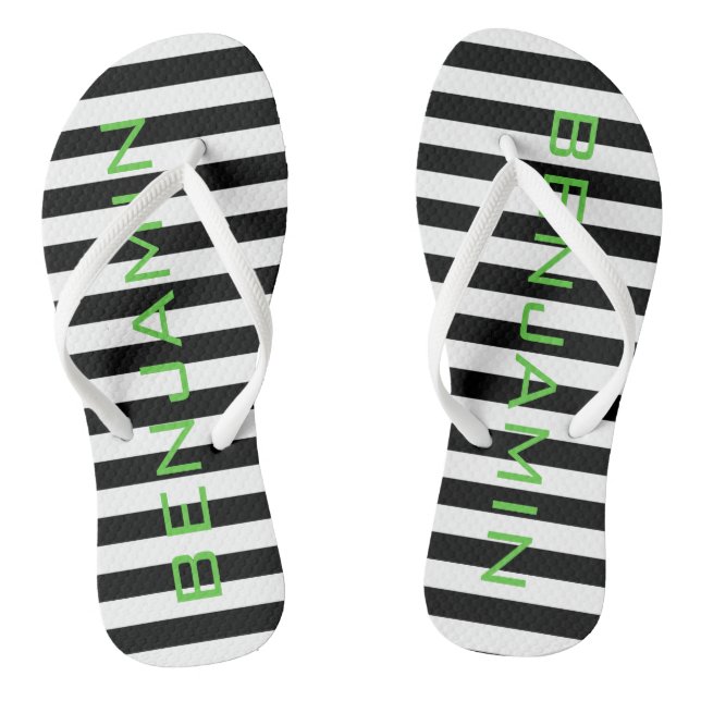 Chanclas Nombre personalizado del patrón rayado negro y bla (Plantilla)