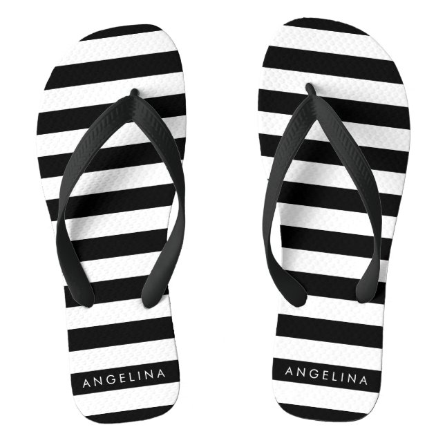 Chanclas Nombre personalizado del patrón rayado negro y bla (Plantilla)