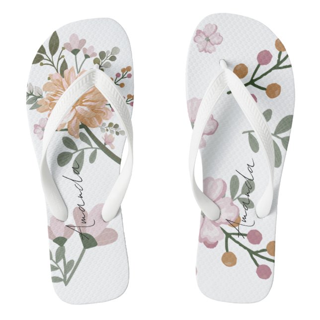 Chanclas Nombre Personalizado Floral Blanco Flip Flops (Plantilla)