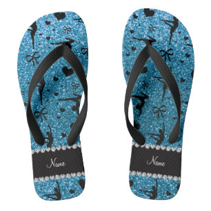 Chanclas Nombre personalizado gimnasia purpurina azul cielo