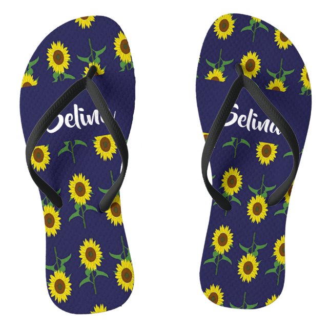Chanclas Nombre personalizado girasoles en azul (Plantilla)