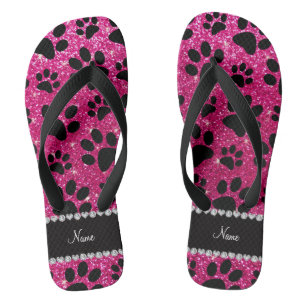 Chanclas Nombre personalizado neón rosado purpurina negro p