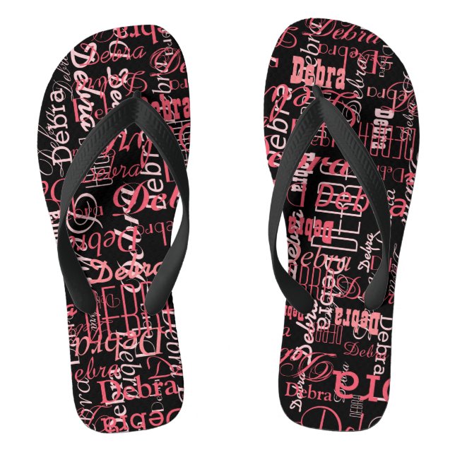 Chanclas Nombre personalizado Pink Black FlipFlop para ella (Plantilla)