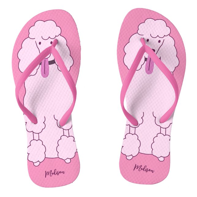 Chanclas Nombre personalizado Pink Poodle (Plantilla)
