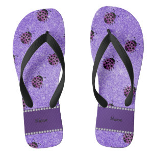 Chanclas Nombre personalizado purpurina púrpura ladybug mo