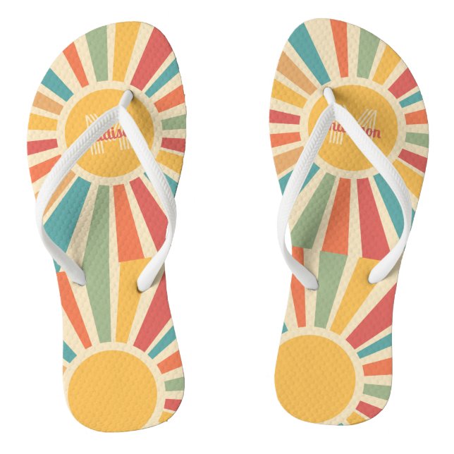 Chanclas Nombre personalizado y bandas retro monograma (Plantilla)