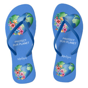 Chanclas Nombre personalizado y texto Planeta Corazón de la