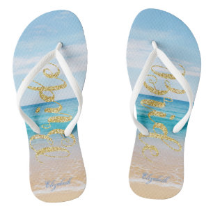 Chanclas Novia Adorable de Playa con Brillo Dorado - Person