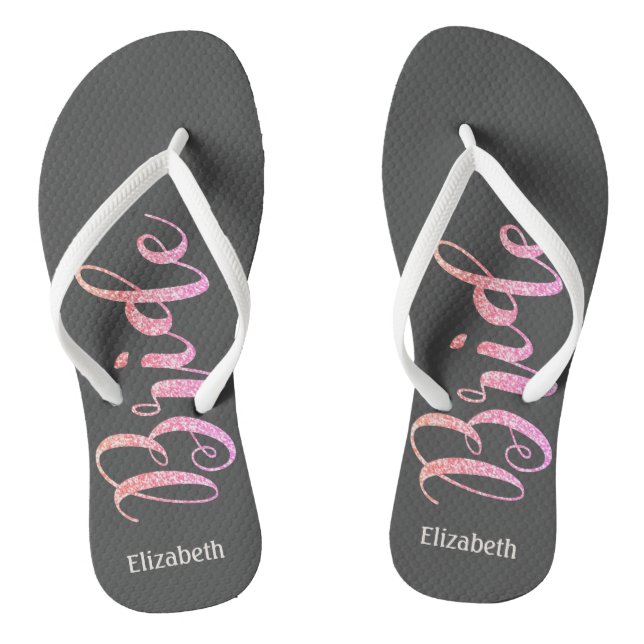 Chanclas Novia con Brillo Adorable, Gris - Personalizado (Plantilla)