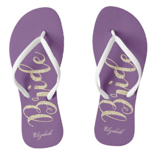 Chanclas Novia con brillo dorado lindo,Púrpura -Personaliza