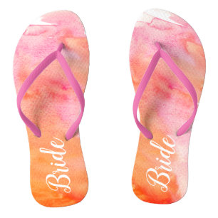 Chanclas Novia de Acuarela Rosa y Naranja de Boda