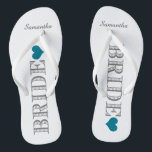 Chanclas Novia de corazón azul<br><div class="desc">Divertido,  flops de volteo de boda personalizados</div>