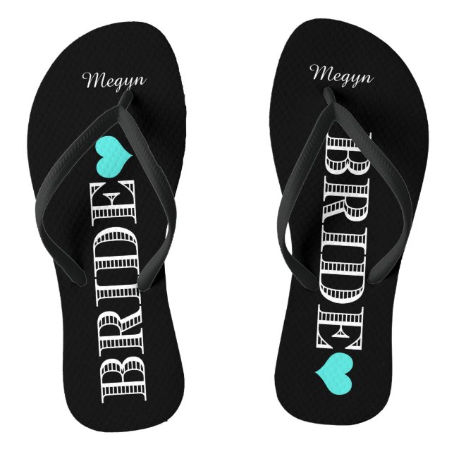 Chanclas Novia de Corazón Negro/Aqua (Plantilla)