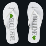 Chanclas Novia de corazón verde<br><div class="desc">Divertido,  flops de volteo de boda personalizados</div>