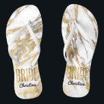 Chanclas Novia de mármol blanca del oro elegante que casa<br><div class="desc">Falso oro impreso elegante, elegante, y moderno y modelos de mármol blancos, flips-flopes del recuerdo de la novia. Este diseño clásico y sofisticado es perfecto para la novia con clase, de moda, y elegante. Llévelos a su fiesta del bachelorette o a cualquier acontecimiento de la pre-boda. Todo el diseño de...</div>