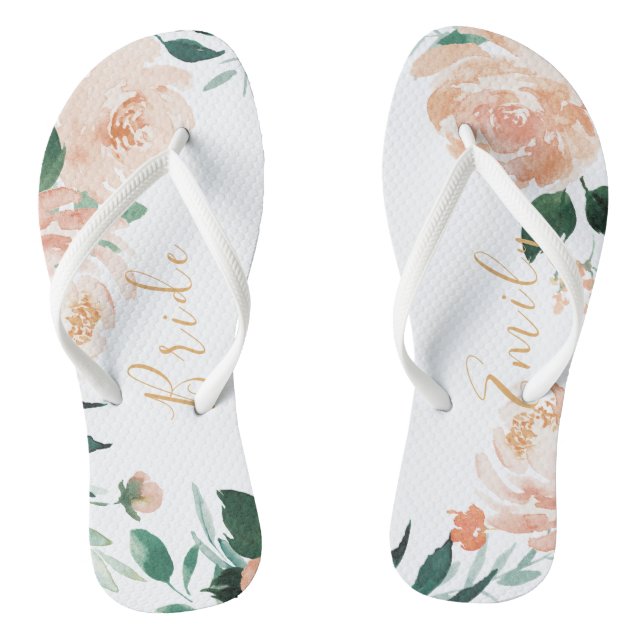 Chanclas Novia floral de durazno romántico (Plantilla)