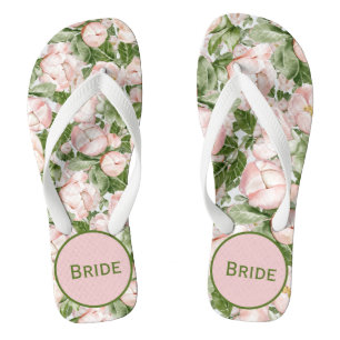 Chanclas Novia Floral Rosa Verde Elegante