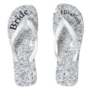 Chanclas Novia Glitter Plateada Glam Bling Bodas