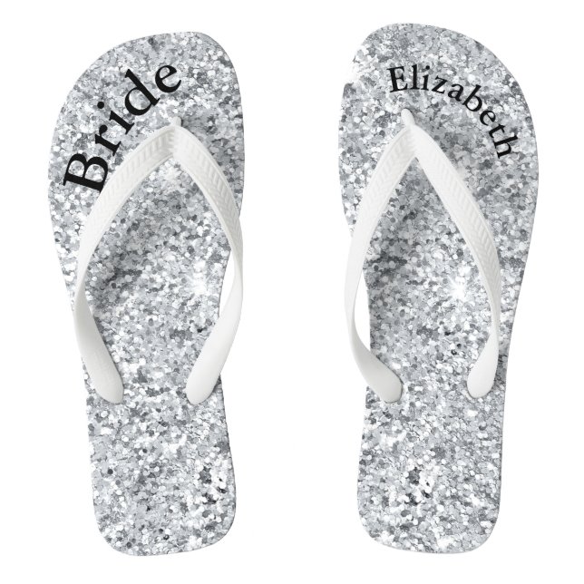 Chanclas Novia Glitter Plateada Glam Bling Bodas (Plantilla)
