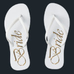 Chanclas Novia, guión dorado elegante moda boda flip flops<br><div class="desc">Novia,  guión dorado elegante moda boda blanco Flip Flops</div>
