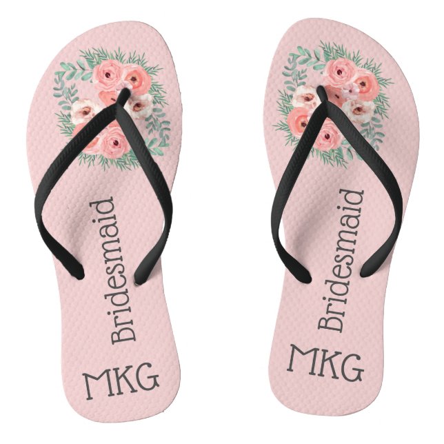 Chanclas Novia Monogramada Floral Rosa (Plantilla)