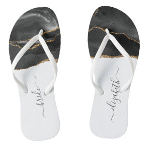 Chanclas Novia Personalizada Bodas de Agata Negra y Oro