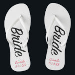 Chanclas Novia personalizada con flips-flopes del nombre y<br><div class="desc">Estos flips-flopes se pueden cambiar a cualquier oferta del zazzle del color de fondo. Tienen la palabra "novia" en escritura abajo del tirón del tirón. Usted puede personalizar flips-flopes con su conocido y una fecha especial de cuando usted se encontró o la fecha del boda. Compruebe hacia fuera los muchos...</div>