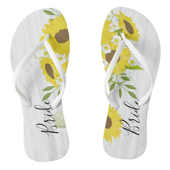 Chanclas Novia Rústica Madera Flores de girasol Flip Flops (Plantilla)
