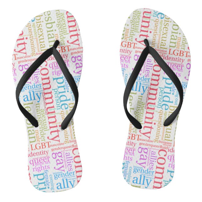 Chanclas nube de palabras de la comunidad arcoíris LGBTQ+ d (Plantilla)