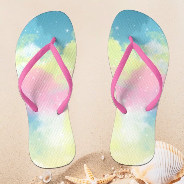 Chanclas Nubes arcoiris estrellas brillantes purpurinas (Subido por el creador)