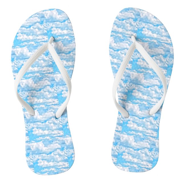 Chanclas Nubes Soleadas Felices Fondo Azul (Plantilla)