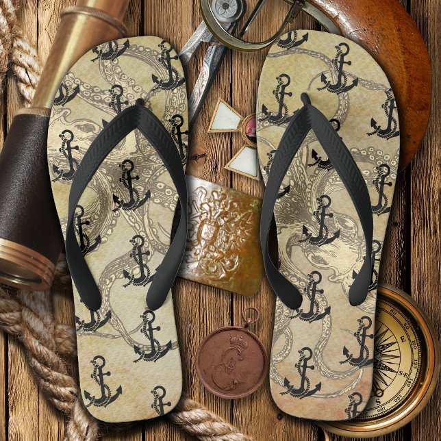 Chanclas Octopus de vapor y anclas (Octopus and Anchor Pirate Flip Flops)