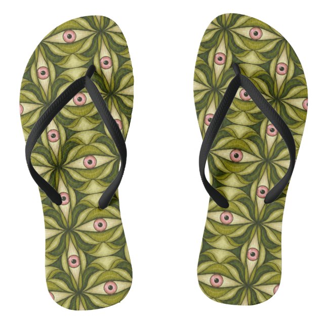 Chanclas Ojos Rosa Y Verdes, Patrón Botánico (Plantilla)