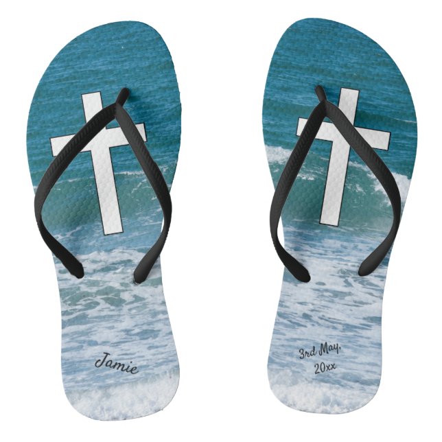 Chanclas Olas oceánicas bautismo Flip Flops (Plantilla)
