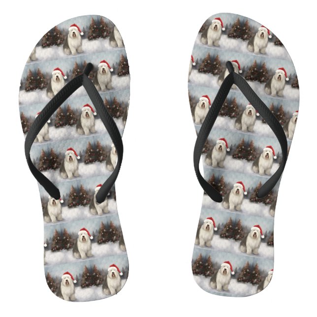 Chanclas Old English Sheepdog en Navidad nevada (Plantilla)