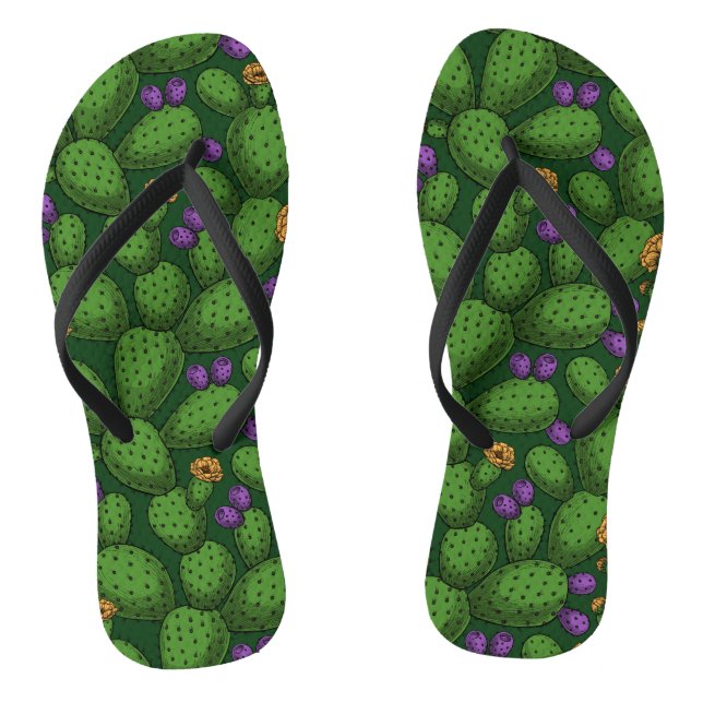 Chanclas Opuntia florida sobre verde oscuro (Plantilla)