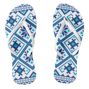 Chanclas Ornamento del patrón folk azul