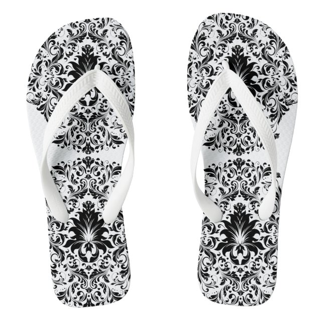 Chanclas Ornamento Floral Blanco Y Negro (Plantilla)