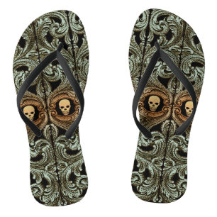 Chanclas Ornamento verde sabio del gótico con cráneo