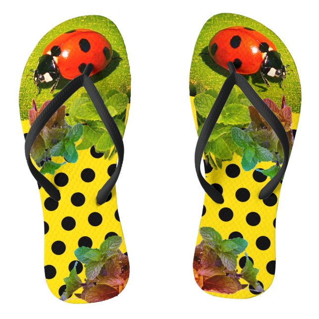 Chanclas Oro Amarillo con LadyBug Fun Flip Flops adulto (Plantilla)