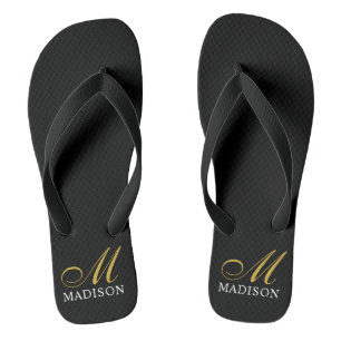 Chanclas Oro Monogramado Personalizado Negro