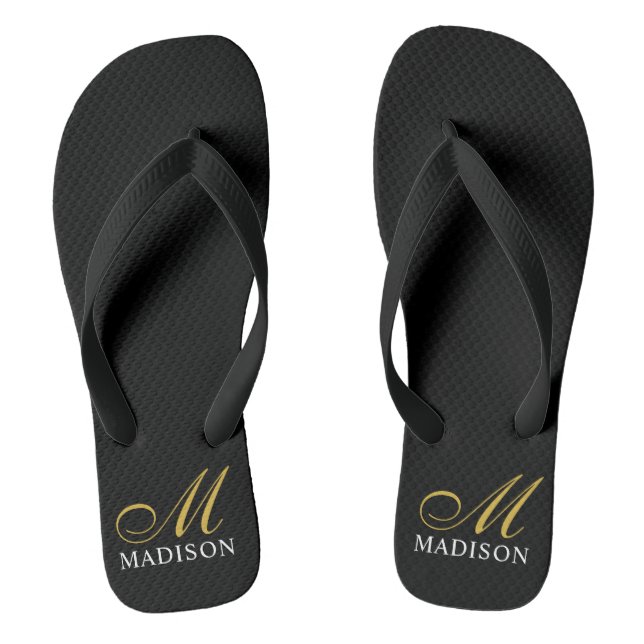 Chanclas Oro Monogramado Personalizado Negro (Plantilla)