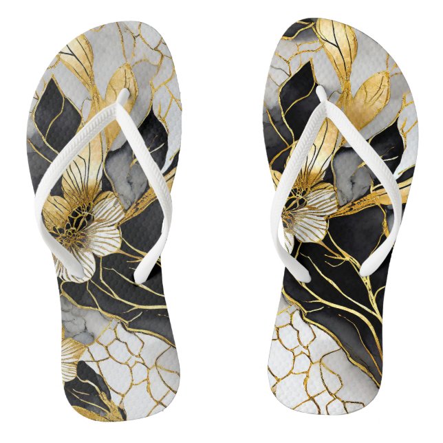 Chanclas Oro negro floral japonés (Plantilla)