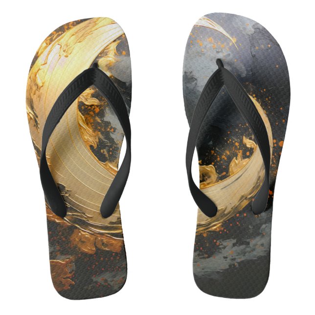 Chanclas Oro Negro Remolino Abstracto Moderno Luna (Plantilla)