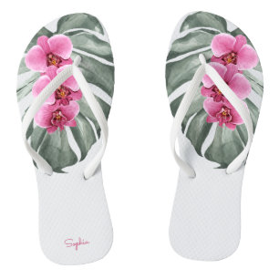 Chanclas Orquídeas rosadas calientes Floral tropical con su